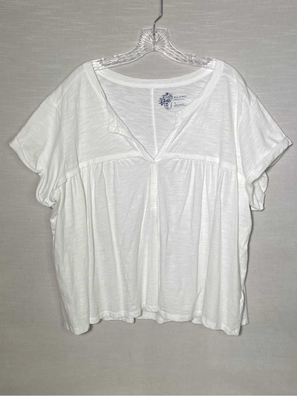 Pilcro by Anthropologie White Cotton Short Cuffed Sleeve V-Neck Blouse Size 1X